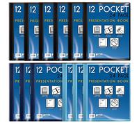 Better Office Products Lot de 12 livres de présentation reliés à 12 poches, couleurs assorties, vue transparente sur le devant, 24 pages de protection, feuilles de 21,6 x 27,9 cm, format lettre