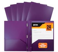 Better Office Products Lot de 24 dossiers en plastique violet à 2 pochettes avec griffes, poids lourd, format lettre, avec 3 clips de fixation métalliques, violet