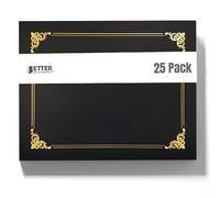 Better Office Products Lot de 25 pochettes noires pour certificats, diplômes, couvertures de documents avec bordure dorée, pour papier format lettre, noir