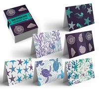 Better Office Products Lot de 50 boîtes de cartes de vœux pour toutes les occasions, 10,2 x 15,2 cm, 50 cartes vierges assorties et 50 enveloppes, 6 motifs vie marine, intérieur vierge, lot de 50