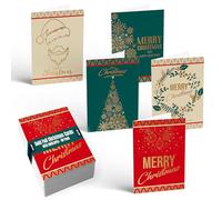 Better Office Products Lot de 50 cartes de Noël avec images emblématiques en feuille d'or, 12,7 x 17,8 cm, haute brillance, intérieur en feuille dorée, avec 50 enveloppes, lot de 50 boîtes de 50
