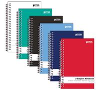 Better Office Products Lot de 6 cahiers à spirales pour 3 sujets, 24,1 x 14 cm, 150 feuilles avec 2 intercalaires de poche double face, couvertures de couleur unie assortie, par Better Office