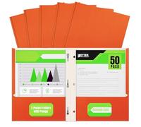 Better Office Products Orange Paper Lot de 50 dossiers à 2 pochettes avec griffes, texture mate, format lettre, avec 3 clips de fixation en métal, orange