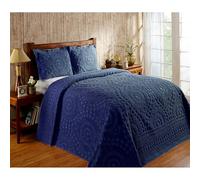 Better Trends La Collection Rio est Super Douce et légère, avec Un Motif Floral, 100% Coton touffeté, Unique, Luxueux, Lavable en Machine, Passe au sèche-Linge, Couvre-lit Double/Double, Bleu Marine