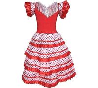 BETTER WITH FRIENDS 6 Ans. Blanc Rouge. Robe de Fille pour la Danse Flamenco ou Sevillanas, Espagnol Traditionnel, Couleurs Espagne.