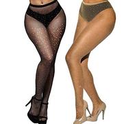 Betteraim Collants résille à strass pour femme - Collants scintillants pour carnaval, X-Black Nude 2 paires, X-Large-4X-Large Plus