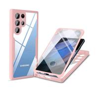 betterfon Coque de protection 360° avec film de protection d'écran intégré pour Samsung Galaxy S22 Ultra Rose
