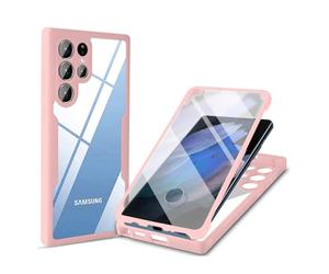 betterfon Coque de protection 360° avec film de protection d'écran intégré pour Samsung Galaxy S22 Ultra Rose