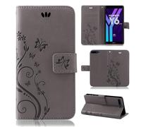 betterfon Coque de protection à rabat pour Huawei Y6 2018 Motif fleurs Gris