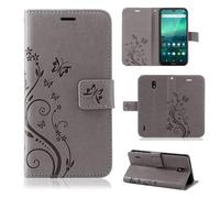 betterfon | Coque de protection à rabat pour Nokia 3.2 Motif fleurs et fleurs Gris