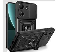 betterfon Coque extérieure blindée avec protection de l'appareil photo et anneau de support à 360° pour Xiaomi Redmi 13C/Poco C65 en noir