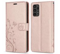 betterfon Étui de Protection Compatible avec Samsung Galaxy A13 4G, en Cuir synthétique, Portefeuille, Motif de Fleurs, Or Rose