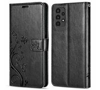 betterfon Étui de Protection Compatible avec Samsung Galaxy A13 4G, en Cuir synthétique, Portefeuille, Motif de Fleurs, Noir