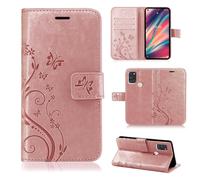 betterfon Étui de protection, compatible avec Wiko View 5/View 5 Plus, en cuir synthétique, portefeuille, pour View 5/View 5 Plus, motif de fleurs, or rose