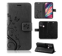 betterfon Étui de protection, compatible avec Wiko View 5/View 5 Plus, en cuir synthétique, portefeuille, pour View 5/View 5 Plus, motif de fleurs, noir