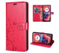 betterfon Étui de protection pour Motorola Moto G04/G24 - En cuir synthétique - Avec fonction support - Emplacements pour cartes - Rouge