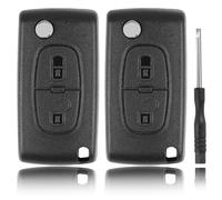 Betterher Lot de 2 Coque de clé 2-Boutons Télécommande Compatible avec Citroën C2 C3 C4 C5 Picasso Peugeot 107 206 207 307 308 406 407-avec Support de Batterie,Lames sans rainur