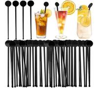 BetterJonny 100 Pcs Touillettes Cocktail Réutilisables 18cm Agitateurs à Cocktail Agitateurs Acryliques Colorés Décoratifs pour Café,Cocktail,Boissons(Noir)