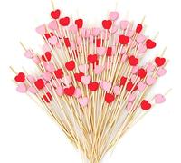 BetterJonny 200Pcs Bambou Bois Cocktail Bâtons, Coeur Brochettes Cocktail Bambou Bois Bâton Cocktail Pics Cocktail en Bambou Bâton Decoration Cocktail pour Cocktails Fruits Collations (Rouge et Rose)