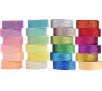 BetterJonny 24 Rollen Washi Tape, Pailletés Washi Tape Set Ruban Adhésif Coloré Ruban adhésif pour enfants Ruban adhésif coloré pour scrapbooking, bricolage et bullet journals(2mx1.2mm/Rollen)