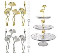 BetterJonny 2Pcs Présentoir à Gâteaux Support, Présentoir à Gâteau Tiges Supports à Gâteaux Tige Métallique 2/3 Niveaux Stand à Gâteaux Accessoires Support Présentoir pour Mariage Tartes, Ginkgo