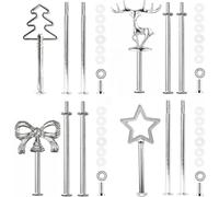 BetterJonny 4Pcs Présentoir à Gâteaux Support, Présentoir à Gâteau Tiges Supports à Gâteaux Tige Métallique 2/3 Niveaux Stand à Gâteaux Accessoires Support Présentoir pour Mariage Tartes, Noël Argenté