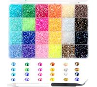 BetterJonny 6000 Pcs Nail Art 24 Couleurs 5mm Cristal Diamants à Dos Plat pour Ongles avec Pincette et Stylo Pointeur