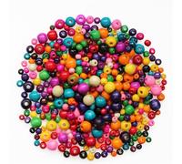 BetterJonny 800Pcs Perles en Bois Rondes Colorées Naturel à Grand Trou pour Fabrication de Bijoux, Tresses de Cheveux et Décorations - 8/10/12/16mm