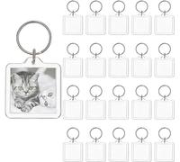 BetterJonny Basicon Lot de 20 porte-clés photo en acrylique avec porte-clés Transparent Photo Porte-clés photo vide pour bricolage Cadeau famille amis 5,5 x 4, Carré., Quadrat