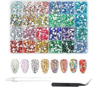 BetterJonny Hitzefix Lot de 24 000 strass pour ongles, 3 mm, à dos plat, ronds, avec pince à épiler et stylo à pointiller, pour bricolage, artisanat, ongles, vêtements, G
