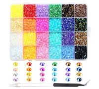 BetterJonny Hitzefix Lot de 24 000 strass pour ongles - 3 mm - Strass ronds à dos plat - Avec pince à épiler et stylo de pointage - Pour bricolage, artisanat, ongles, vêtements, A