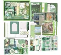BetterJonny Kit de scrapbooking esthétique de 116 pièces, style vintage avec grille A6, carnet de notes, autocollants en papier Washi vert, fournitures pour loisirs créatifs, collage, décoration