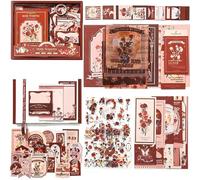 BetterJonny Kit de scrapbooking esthétique vintage avec grille A6 pour carnet de notes, autocollants en papier Washi - Fournitures de scrapbooking pour loisirs créatifs, collage décoratif