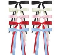 BetterJonny Lot de 10 nœuds à cheveux pour femmes, pinces à cheveux avec ruban et nœud papillon pour cheveux avec longue queue pour filles, femmes, adultes et adolescents (5 couleurs)
