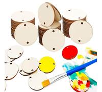 BetterJonny Lot de 100 pendentifs ronds en bois brut vierge de 3,8 cm avec 2 trous pour loisirs créatifs, mariage, décoration de Noël