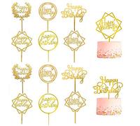 BetterJonny Lot de 12 décorations de gâteau en acrylique double face à paillettes dorées pour anniversaire d'enfants et adultes