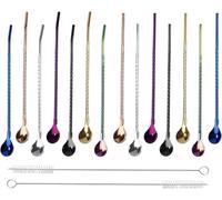 BetterJonny Lot de 14 pailles en acier inoxydable 2 en 1 réutilisables Idéal comme cuillère à latte macchiato et cuillère à cocktail (7 couleurs)