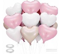 BetterJonny Lot de 15 ballons en film d'aluminium en forme de cœur avec paille et ruban pour décoration de mariage, anniversaire, fiançailles - 45,7 cm (rose)