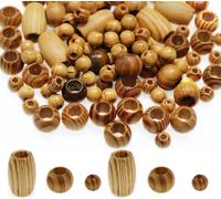 BetterJonny Lot de 180 perles rondes en bois naturel à grand trou, perles d'espacement en bois pour tressage de cheveux, macramé, bracelet, bijoux (3 tailles)