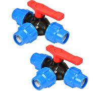 BetterJonny Lot de 2 raccords en polypropylène à 3 voies - Robinet à boisseau sphérique 3 voies - Tuyau de 25 mm - Robinet à boisseau sphérique en plastique - Raccord de serrage à 3 voies - Vanne