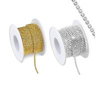 BetterJonny Lot de 2 rouleaux de bordure en strass en cristal pour bricolage, mariage, maison, fête, loisirs créatifs, décoration (argenté, doré)