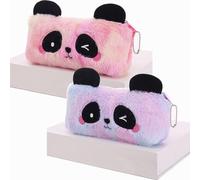 BetterJonny Lot de 2 Trousses à Crayons en Peluche, Jolie Trousse à Crayons Arc-en-Ciel Trousse à Crayons Moelleuse pour Filles Peluche Trousse à Crayons avec Motif de Panda Mignon Rose