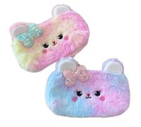 BetterJonny Lot de 2 trousses à crayons en peluche pour filles avec joli motif ours rose arc-en-ciel