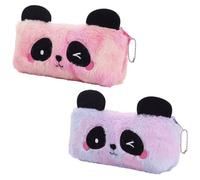 BetterJonny Lot de 2 trousses à crayons en peluche pour filles - Motif panda mignon - Arc-en-ciel, rose, Dessin animé