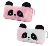 BetterJonny Lot de 2 trousses à crayons en peluche pour filles - Motif panda mignon - Arc-en-ciel, rose, Dessin animé