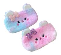 BetterJonny Lot de 2 trousses à crayons pour filles - Jolie trousse à crayons arc-en-ciel en peluche avec joli motif ours rose bleu