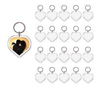 BetterJonny Lot de 20 porte-clés photo vierges en acrylique transparent pour cadre photo - Porte-clés personnalisé - Cadeau de bricolage (forme de cœur), transparent, 5.0cm x 5.0cm
