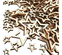 BetterJonny Lot de 200 pièces en bois brut en forme d'étoile 1 à 3 cm Différentes tailles Étoiles creuses en bois brut Décoration pour loisirs créatifs
