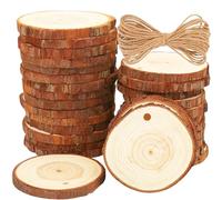 BetterJonny Lot de 30 disques en bois, ronds, 7-8 cm, avec trou, cercles en bois inachevés pour bricolage, bricolage, mariage, décoration de Noël