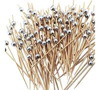BetterJonny Lot de 300 pics à cocktail en bambou avec boule miroir argentée en bois pour mariage, fête d'anniversaire